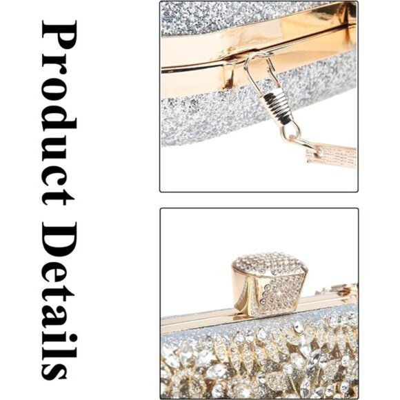 Womens Sparkly Rhinestone Crystal Clutch Bag Glitter Sequin Bridal Purse - Picture 5 of 6
